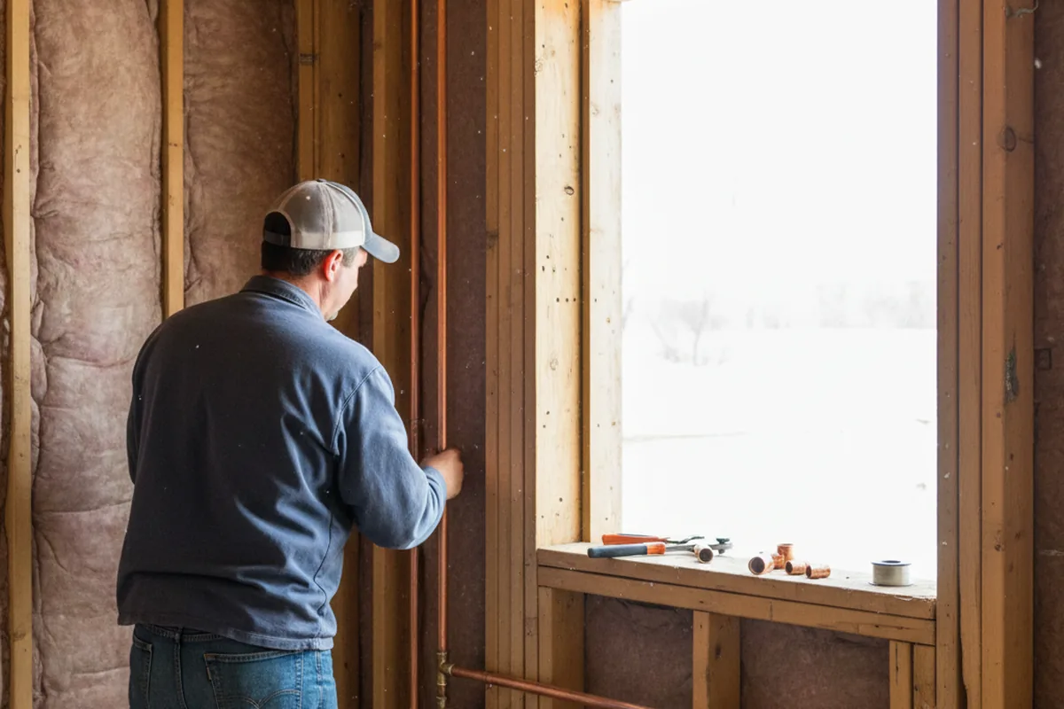 Licensed plumber running new copper supply lines in a Beatrice home